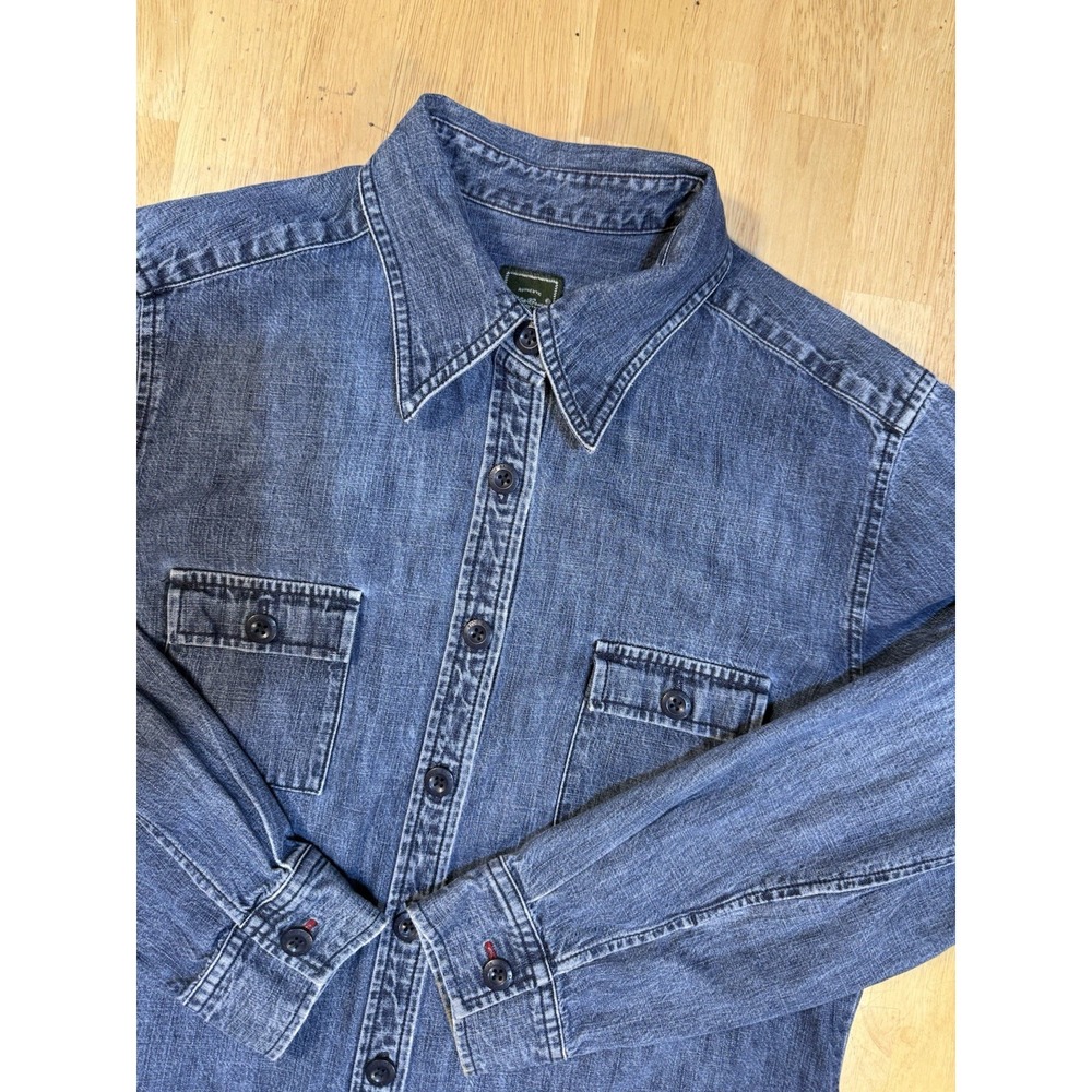 Vintage Eddie Bauer Women's M Denim Shirt Blue Cotton Button Front Utility Top
